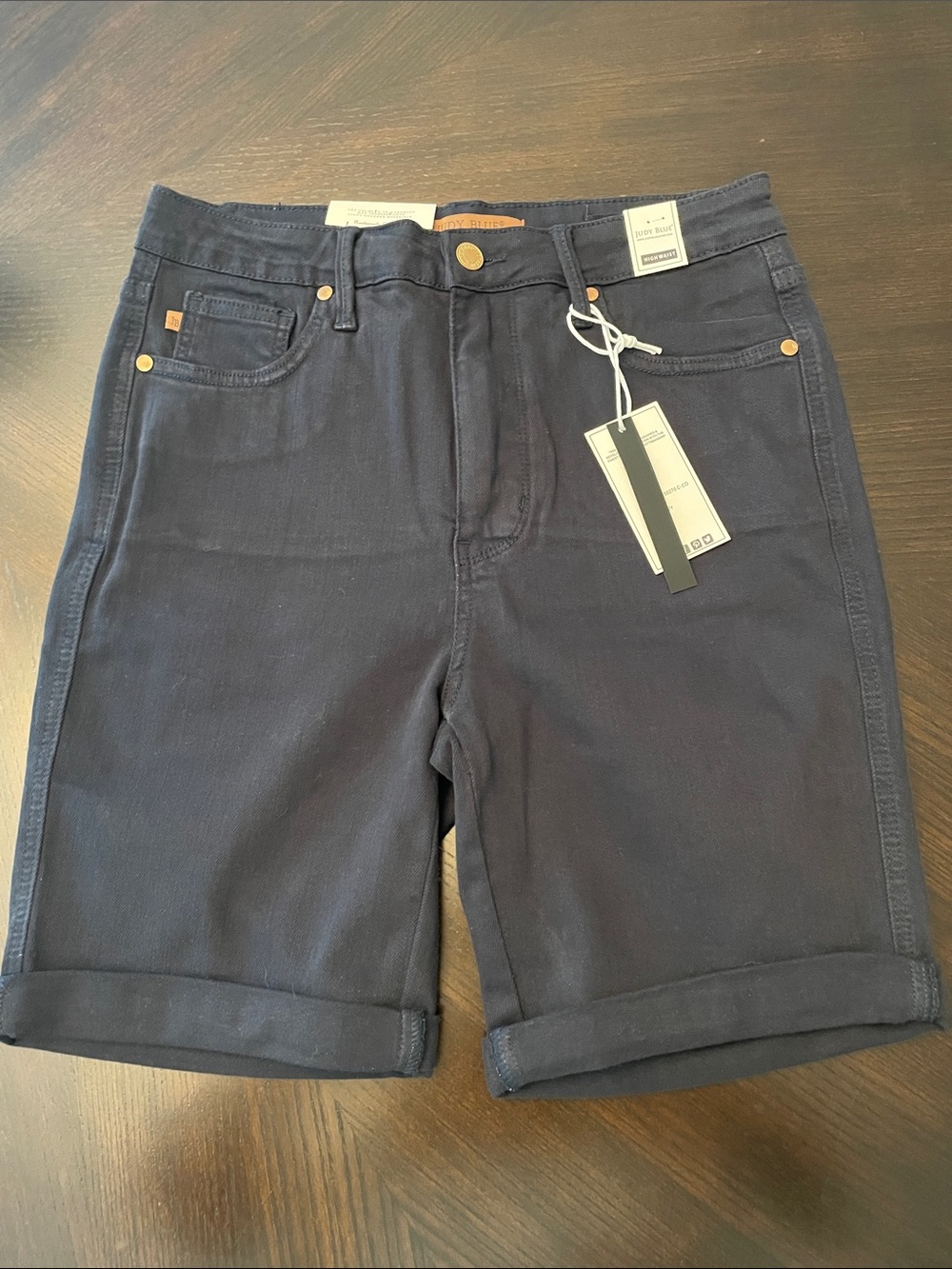 NWT Judy Blue Navy High Rise Tummy Control Bermuda Shorts Size Large